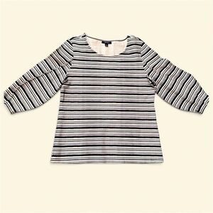 Alfani Women’s Scoop Neck Top Stripes 'Bishop' Sleeves Topstitching Medium